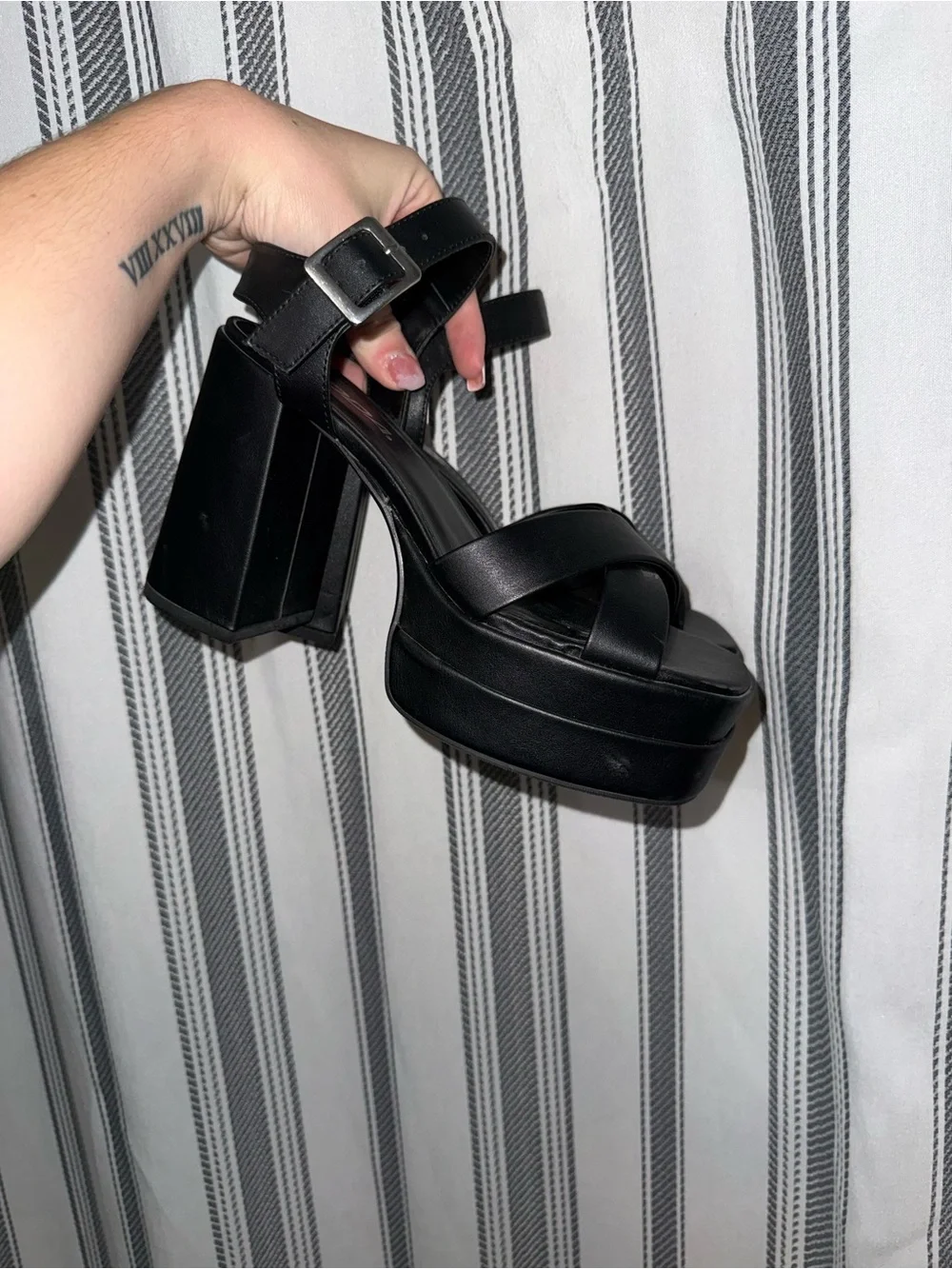 Soda Black Platform Block Heel Sandals